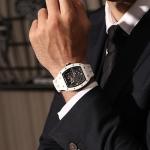 TSAR BOMBA Luxury Men's Automatic Watch Mechanical Japanese Movement Sapphire Crystal 50M Waterproof Carbon Fiber Tonneau Unique Business Gifts for Men Luminous Wristwatch Analogue Black Fashion