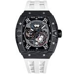 TSAR BOMBA Watchs for Men Automatic Carbon Fiber - Luxury Tonneau Watch - Energy Storage Indicator - Sapphire Glass - 50m Waterproof - Fluororubber Strap