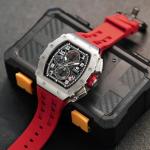 TSAR BOMBA Luxury Watch for Men, 50M Waterproof Mens Watches, Tonneau Watch with Blue Silicone Watch Bands, Japanese Quartz Movement Chronograph, Gifts for Men, Silver Red 1, Case thick:16.8MM, Luxurt