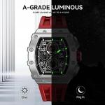 TSAR BOMBA Luxury Watch for Men, 50M Waterproof Mens Watches, Tonneau Watch with Blue Silicone Watch Bands, Japanese Quartz Movement Chronograph, Gifts for Men, Silver Red 1, Case thick:16.8MM, Luxurt