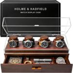 Holme & Hadfield Premium 4-Slot Wooden Watch Display Case – Handcrafted Men’s Watch Box with Accessory Drawer, Hinged Cover, Leather Lining – Birthday Gift for Collectors – Luxury Built to Last