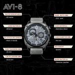 AVI-8 Mens 45mm Hawker Hunter Retrograde Chronograph Sea Gray Japanese Quartz Pilot Watch with Leather Strap AV-4052-03