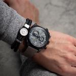 AVI-8 Mens 45mm Hawker Hunter Retrograde Chronograph Sea Gray Japanese Quartz Pilot Watch with Leather Strap AV-4052-03