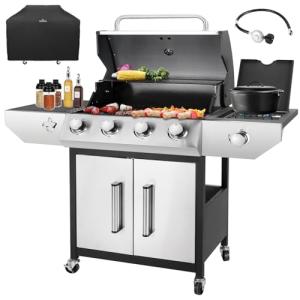 4-Burner Stainless Steel Gas Grill with Side Burner