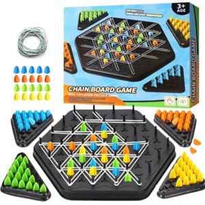Triangle Chain Game, Fun Triangle Chain Board, Territory Occupation Kids and Adult Family Toys, Puzzle Strategy Toys, Portable Chess Kids Game (Small, Black)