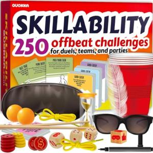 QUOKKA Family Games for Kids and Adults - 250 Unique Cards with Fun and Challenge Tasks Perfect for Game Nights Party and Team Building - Includes Reusable Props - Special Dice - Interactive Gameplay