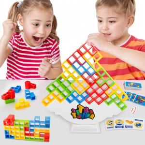 48 Pcs Tetra Tower Stacking Blocks Balance Game - Fun Balance Stacking Building Blocks, Board Team Tower Game 2 Players+ Family Games, Parties, Travel, Kids & Adults Team Building Blocks Toy