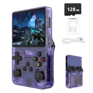 R36S Retro Handheld Game Console with 3.5" IPS Display, 64/128GB and 21,000+ Classic Games, Open Source Linux System, Screen Portable Pocket Video Player (Purple-128G)