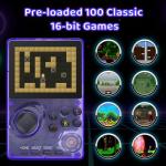 Kids Handheld Retro Game Console Pre-loaded 100 Classic 16-Bit Games, Handheld Video Gaming Console with 2.8" Color Screen, Rechargeable Battery, Handheld Game for Boys Girls (Transparent Purple)