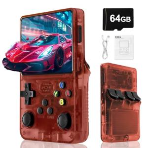 Blidinner R36S Retro Handheld Video Game Console -With Linux System,3000mAh Battery,3.5 Inch Screen,64G TF Card,20000+ Classic Games,Portable Game Console for Present to Give Friends for Christmas-Red