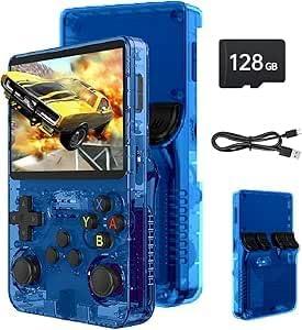Febotak R36S Retro Handheld Game Console, 128GB Retro Gaming Console with 30+ Mainstream Emulators, 40,000+ Classic Games, Open Source Linux System, 3500mah Battery (blue)