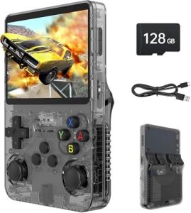 Febotak R36S Retro Handheld Game Console, 128GB Retro Gaming Console with 30+ Mainstream Emulators, 40,000+ Classic Games, Open Source Linux System, 3500mah Battery (black)