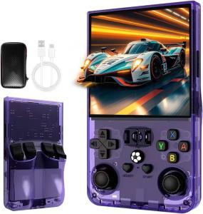 R36MAX Retro Handheld Game Console, Retro Gaming Console with 128G Built-in 22000+ Classic Games, Open Source Linux System 4 Inch IPS Screen Portable Games Consoles for Teens and Adults (Purple)