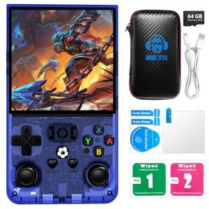 R36MAX Retro Handheld Game Console with Open Source Linux System, 64GB TF Card Built-in 18,000+ Classic Video Games, Portable Gaming Console with 4.0-inch IPS HD Screen & 4000mAh Battery (Blue 64GB)