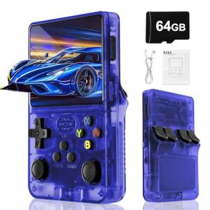 Blidinner R36S Retro Handheld Video Game Console -Linux System,3000mAh Battery,3.5 Inch Screen,64G TF Card,20000+ Classic Games,Portable Game Console for Present to Give Friends for Christmas-Blue