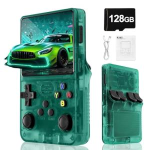 R36S Retro Video Game Console - Supports 30000+Classic Games, Open Linux Source, 3000mAh Battery, Portable Game Console with 3.5 Inche Screen,128G TF Card, Birthday Gift for Partner and Adults-Green