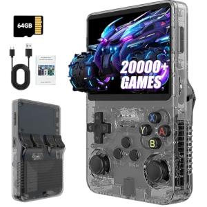 R36S Retro Handheld Games Console, 20,000+ Classic Games Portable Pocket Video Player with 3.5 Inch HD Screen, 64G TF Card, Open Source Linux System Screen for Teens and Adults (Black 64G)