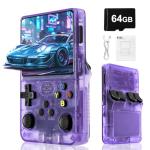 Blidinner R36S Retro Handheld Video Game Console -Linux System,3000mAh Battery,3.5 Inch Screen,64G TF Card,20000+ Classic Games,Portable Game Console for Present to Give Friends for Christmas-Purple