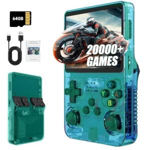 R36S Retro Handheld Games Console, 20,000+ Classic Games Portable Pocket Video Player with 3.5 Inch HD Screen, 64G TF Card, Open Source Linux System Screen for Teens and Adults (Green 64G)