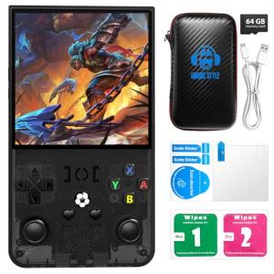 R36MAX Retro Handheld Game Console with Open Source Linux System, 64GB TF Card Built-in 18,000+ Classic Video Games, Portable Gaming Console with 4.0-inch IPS HD Screen & 4000mAh Battery (Black 64GB)