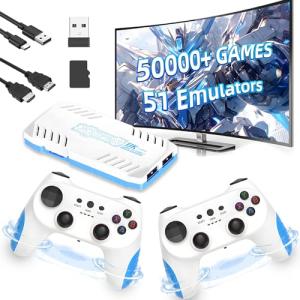 X10 Pro 2025 New Wireless Retro Game Console 50000+ Games 51 Emulator Console,4K HD Output Retro Game Stick with 2.4GHz Wireless Controllers,Cortex-A55,S905X3,Plug & Play Video Games for TV (White)
