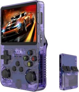 Keyboy Game Console R36S Retro Handheld Game Console with 64/128G Built-in 21000+ Classic Games, Open Source Linux System 3.5 Inch IPS Screen Portable Pocket Video Player (Purple Translucent 128G)