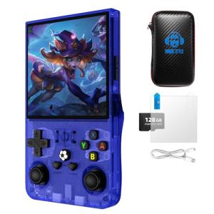 R36MAX Retro Games Console, 128GB Handheld Games Consoles with 22000+ Classic Games, 4 Inch IPS 720×720 Screen All in One Portable Gaming Console, Linux System 4000mAh Battery for Adults, Blue