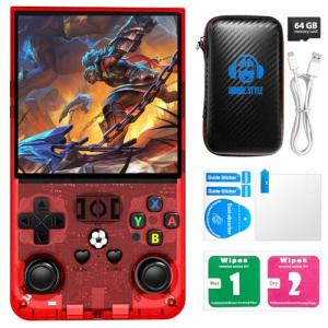 R36MAX Retro Handheld Game Console with Open Source Linux System, 64GB TF Card Built-in 18,000+ Classic Video Games, Portable Gaming Console with 4.0-inch IPS HD Screen & 4000mAh Battery (Red 64GB)