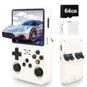 Blidinner R36S Retro Handheld Video Game Console -Linux System,3000mAh Battery,3.5 Inch Screen,64G TF Card,20000+ Classic Games,Portable Game Console for Present to Give Friends for Christmas-White