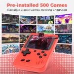 Handheld Games Consoles, Retro Handheld Game Console With a 3 inch Screen, Featuring over 500 Classic Games Pre Installed, Handheld Games Device Comes with Dual Controllers (Red)