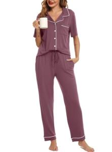 Soft Button Down Pajamas with Pockets for Women