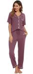 Soft Button Down Pajamas with Pockets for Women