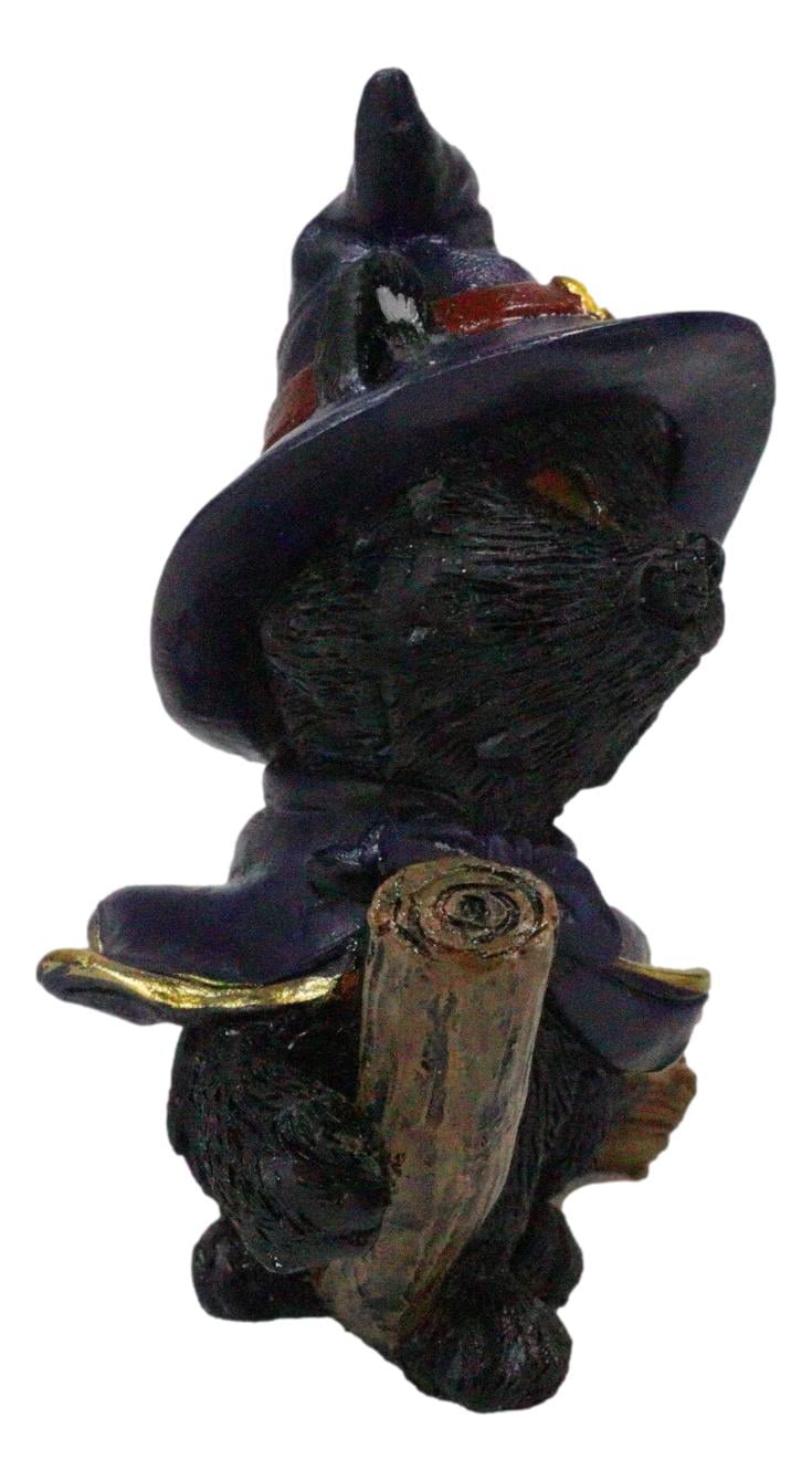 Witchy Black Cat on Broomstick Figurine