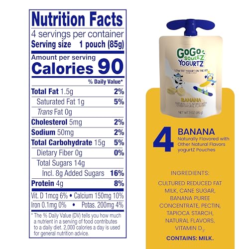 GoGo squeeZ Banana Yogurt Snacks, 4-Pack
