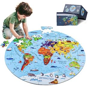 World Map Jigsaw Puzzle for Kids Ages 4-8