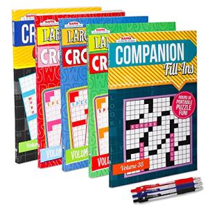 5-Pack Travel-Size Large Print Crossword Puzzle Books