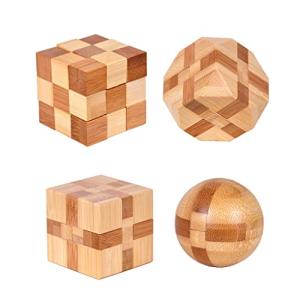 4 Pack Wooden Brain Teaser Puzzle Games