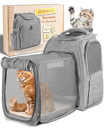 BriskTails Cat Backpack Carrier - Expandable and Breathable - BT-01 Cat Carrier Backpacks for Comfy Long Walks - from Kitty to Medium-Size cat up to 15lbs