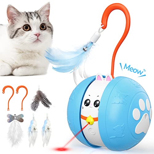 Interactive Rechargeable Cat Laser Toy with Feathers (Blue)