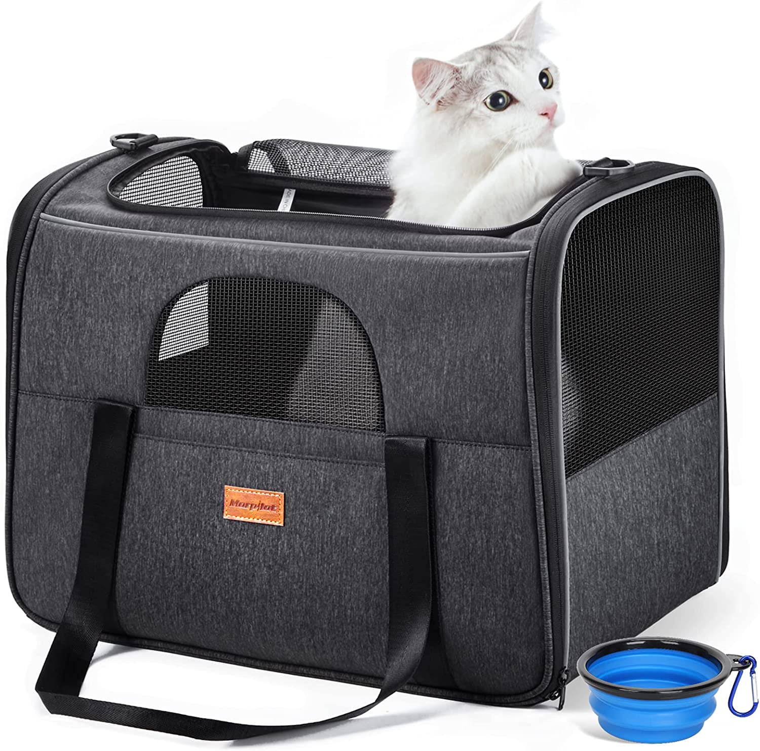 Extra Large Gray Cat Carrier with Bowl