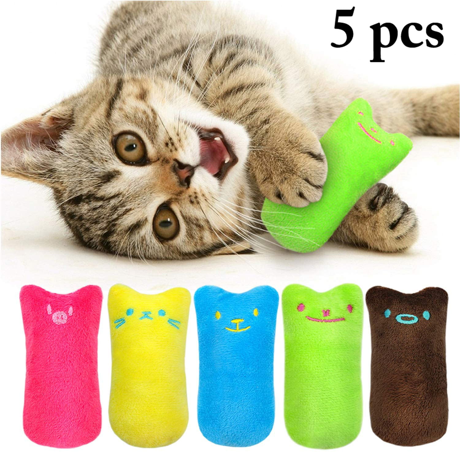 Legendog 5Pcs Cat Chew Toy Bite Resistant Catnip Toys for Cats,Catnip Filled Cartoon Mice Cat Teething Chew Toy