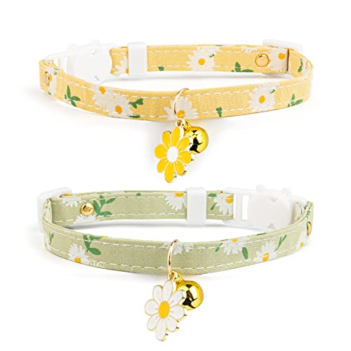 Cotton Breakaway Cat Collar with Bell, Floral Pendant