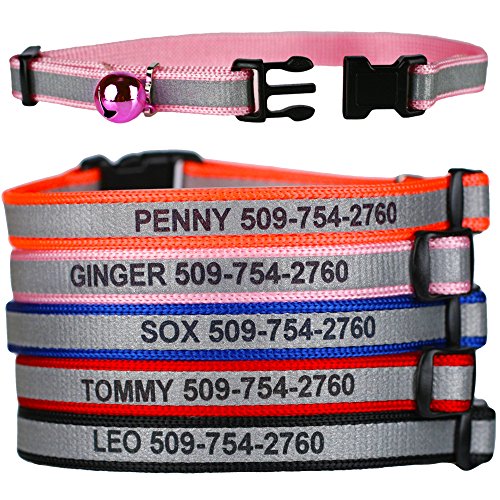 BengalCat Personalized Reflective Collar, Engraved, Breakaway, Adjustable (Red)