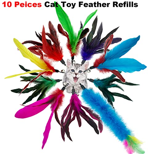 CATENESS Cat Feather Toys Replacement Cat Toy Wand Refills, 10 Pieces Cat Feathers Refill, Interactive Cat Wand Toy Replacement Feather for Indoor Cats