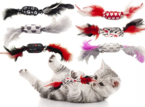 Fashion's Talk 10PCS Assorted Candy-Shaped Catnip Cat Toy with Feathers and Bell for Indoor Cats,Kitten.Natural Catnip Filling and Crinkle Sound for Endless Fun