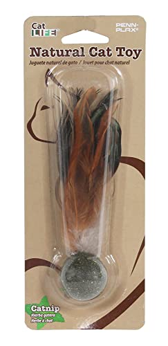 Penn-Plax Cat-Life Compressed Catnip Birdie with Peacock Feathers – Natural Cat Toy – 1 Count