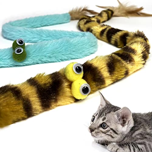 AZOFFYIU Cat Toys for Indoor Toys,Rainbow Cat Wand Toys,Feather Flips Plush Ball Cat Toys,Interactive Feather Toy for Teaser Play and Chase Exercise with Kitten 6 Pack (Pack 6)