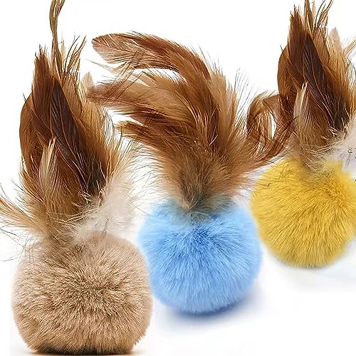 AZOFFYIU Cat Toys for Indoor Toys,Rainbow Cat Wand Toys,Feather Flips Plush Ball Cat Toys,Interactive Feather Toy for Teaser Play and Chase Exercise with Kitten 6 Pack (Pack 6)