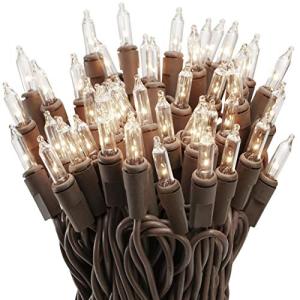 100 Clear Mini Christmas String Lights on Brown Wire