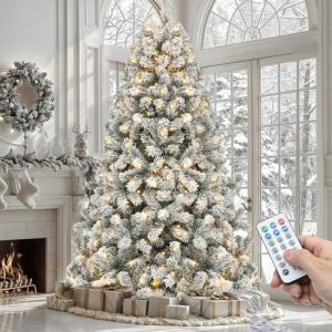 6ft Prelit Flocked Christmas Tree with Remote